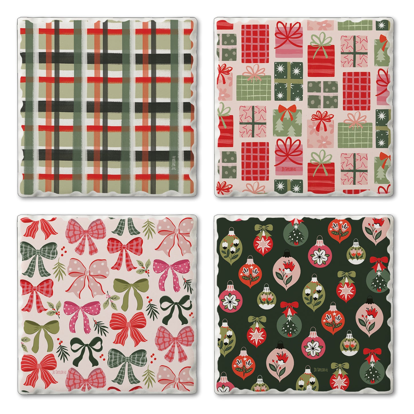 Thirstystone Christmas Joy 4 Pack Assorted Tumbled Tile Stone Coasters 4" Square