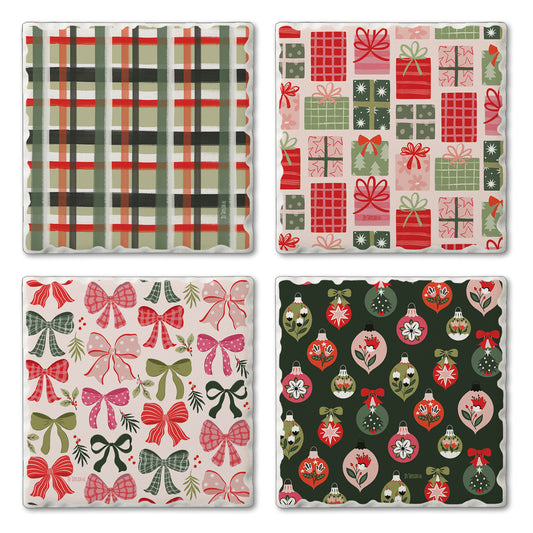 Thirstystone Christmas Joy 4 Pack Assorted Tumbled Tile Stone Coasters 4" Square