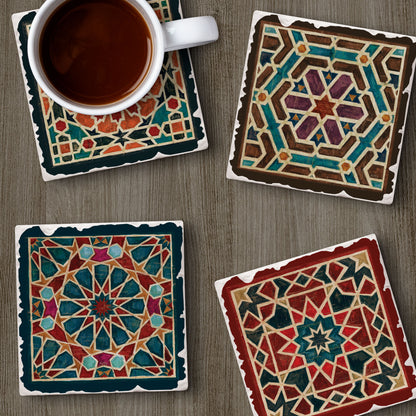 Thirstystone Geometric Tile Designs 4 Pack Assorted Tumbled Tile Stone Coasters 4" Square