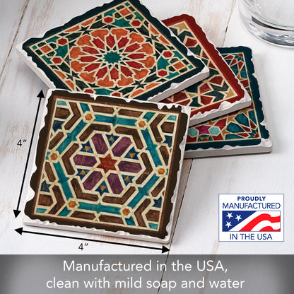 Thirstystone Geometric Tile Designs 4 Pack Assorted Tumbled Tile Stone Coasters 4" Square