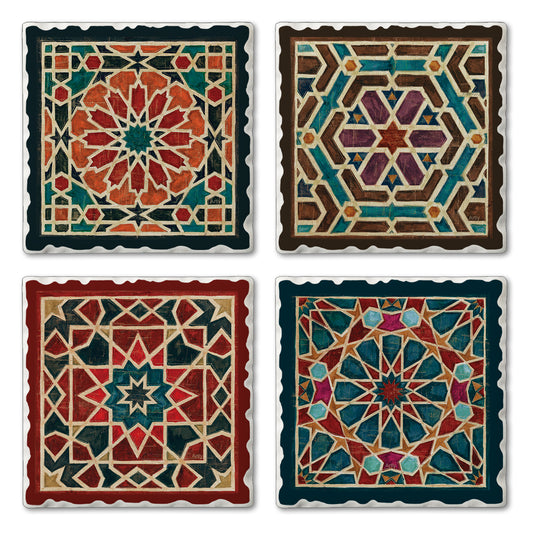 Thirstystone Geometric Tile Designs 4 Pack Assorted Tumbled Tile Stone Coasters 4" Square
