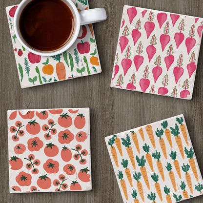 Thirstystone Fresh Veggies 4 Pack Assorted Tumbled Tile Stone Coasters 4" Square