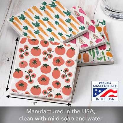 Thirstystone Fresh Veggies 4 Pack Assorted Tumbled Tile Stone Coasters 4" Square