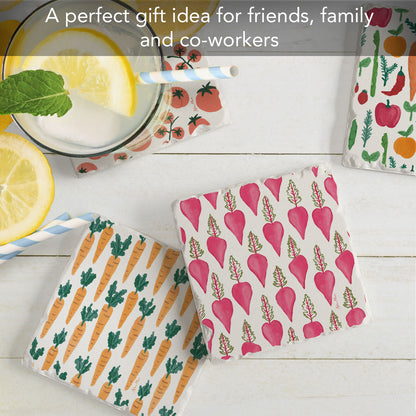 Thirstystone Fresh Veggies 4 Pack Assorted Tumbled Tile Stone Coasters 4" Square