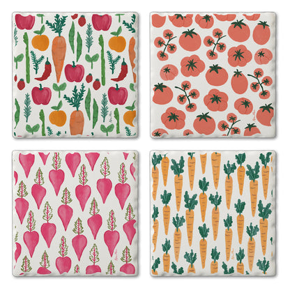 Thirstystone Fresh Veggies 4 Pack Assorted Tumbled Tile Stone Coasters 4" Square