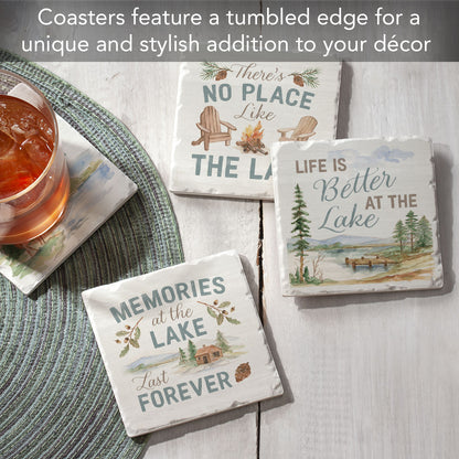 Thirstystone Rustic Lake 4 Pack Assorted Tumbled Tile Stone Coasters 4" Square