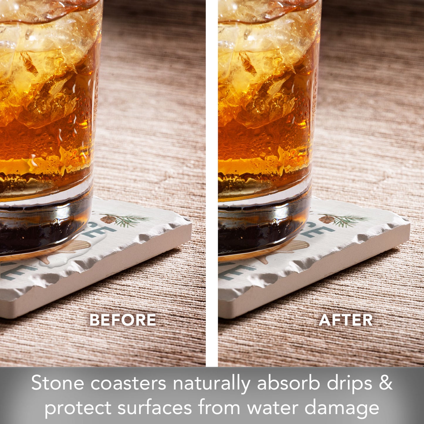 Thirstystone Rustic Lake 4 Pack Assorted Tumbled Tile Stone Coasters 4" Square