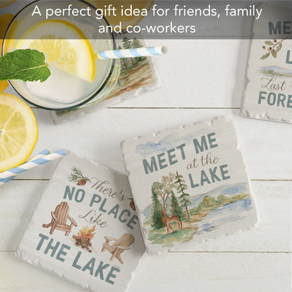 Thirstystone Rustic Lake 4 Pack Assorted Tumbled Tile Stone Coasters 4" Square