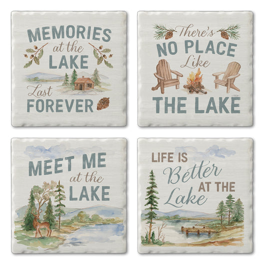Thirstystone Rustic Lake 4 Pack Assorted Tumbled Tile Stone Coasters 4" Square