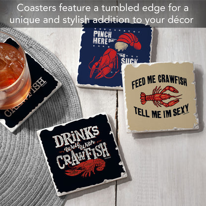 Thirstystone Love Crawfish 4 Pack Assorted Tumbled Tile Stone Coasters 4" Square
