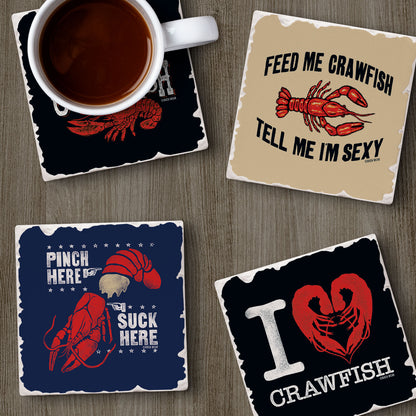 Thirstystone Love Crawfish 4 Pack Assorted Tumbled Tile Stone Coasters 4" Square