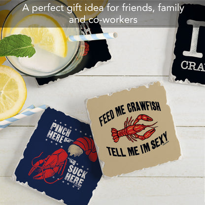 Thirstystone Love Crawfish 4 Pack Assorted Tumbled Tile Stone Coasters 4" Square