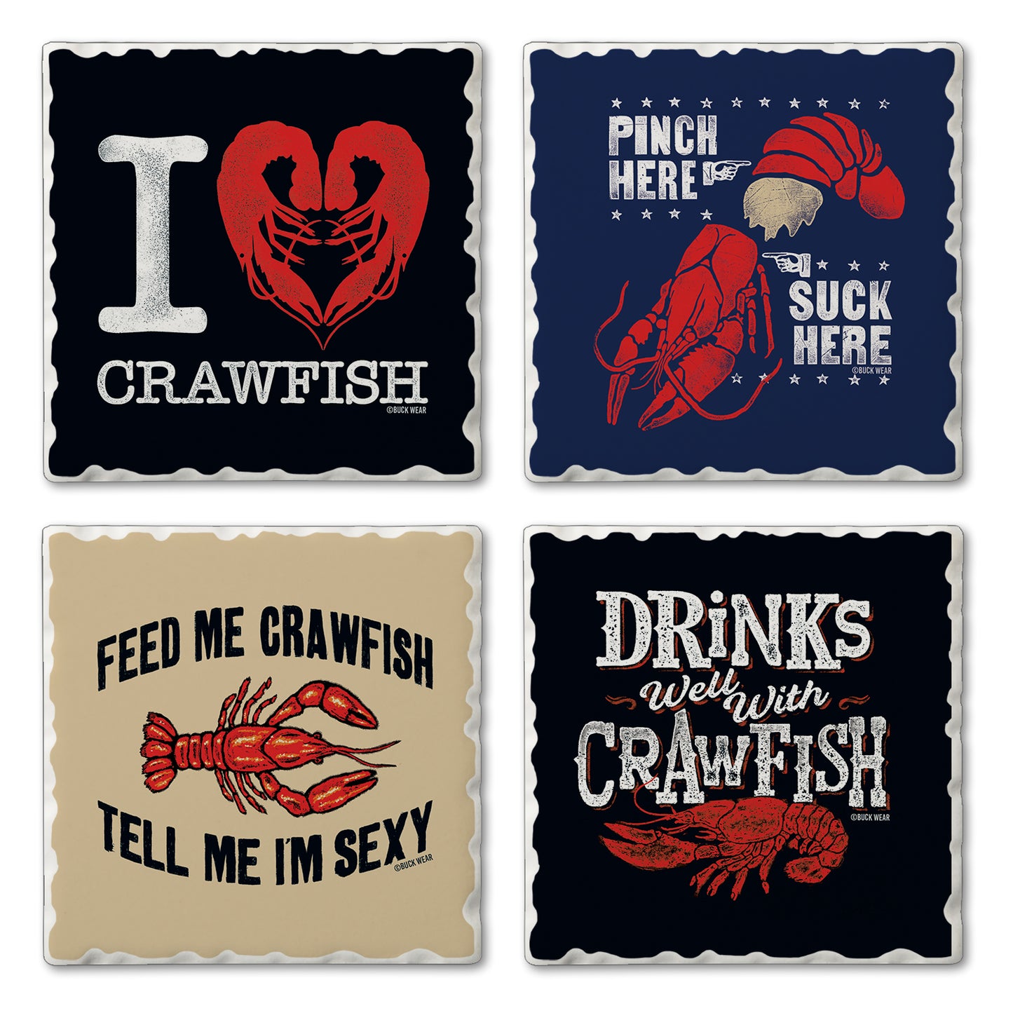 Thirstystone Love Crawfish 4 Pack Assorted Tumbled Tile Stone Coasters 4" Square