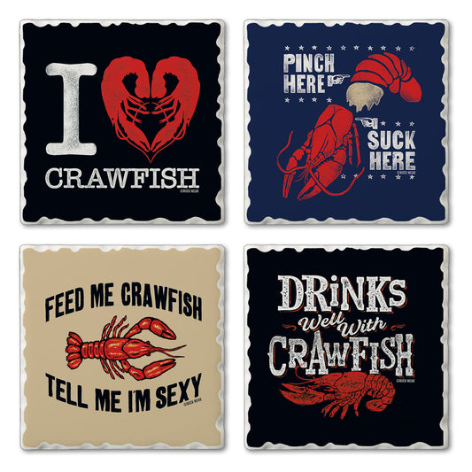 Thirstystone Love Crawfish 4 Pack Assorted Tumbled Tile Stone Coasters 4" Square