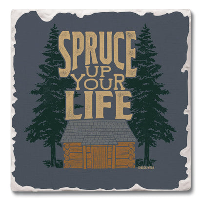 Thirstystone Spruce Up Your Life Single Tumbled Tile Stone Coaster with Protective Cork Backing Manufactured in The USA 4" Square