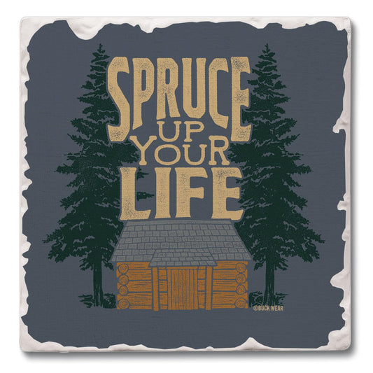 Thirstystone Spruce Up Your Life Single Tumbled Tile Stone Coaster with Protective Cork Backing Manufactured in The USA 4" Square