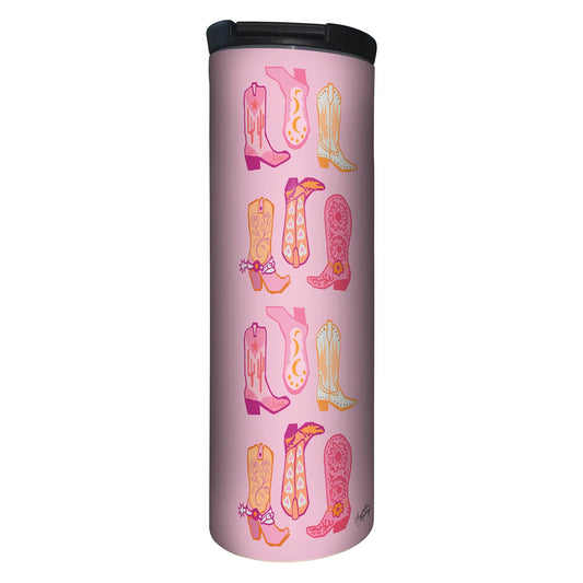 Highland Home Decorative Stainless Steel Double Wall Insulated Travel Tumbler with Lid 17 oz. Manufactured in the USA Dishwasher Safe (Cowgirl Boots)