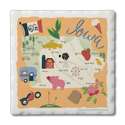 Thirstystone Iowa Home State 4 Pack Tumbled Tile Stone Coasters 4" Square Manufactured in the USA