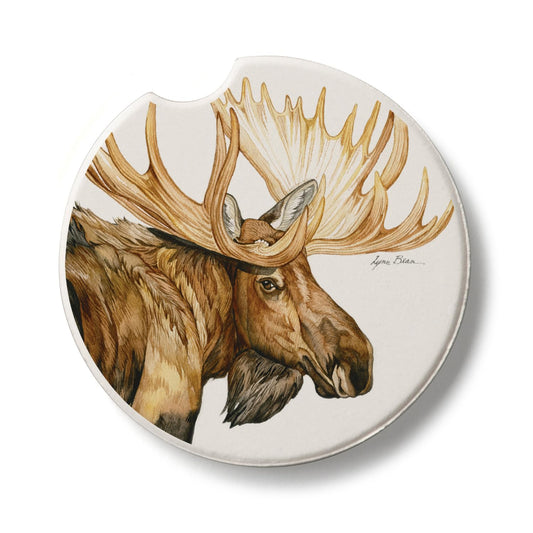 Thirstystone Moose Single Absorbent Stone Coaster for Vehicle Cup Holder 2.6” Diameter Manufactured in The USA