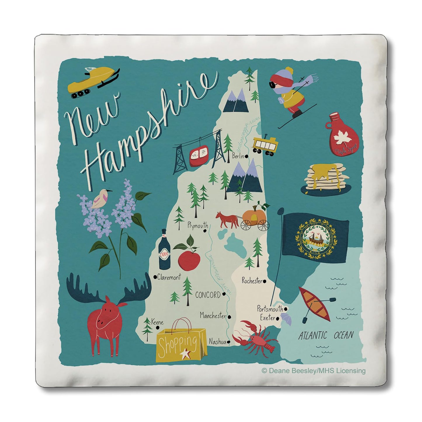 Thirstystone New Hampshire Home State 4 Pack Tumbled Tile Stone Coasters 4" Square Manufactured in the USA