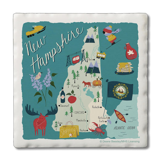 Thirstystone New Hampshire Home State 4 Pack Tumbled Tile Stone Coasters 4" Square Manufactured in the USA