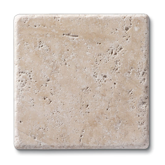 Thirstystone 4 Pack Natural Travertine Absorbent Stone Coasters with Protective Cork Backing