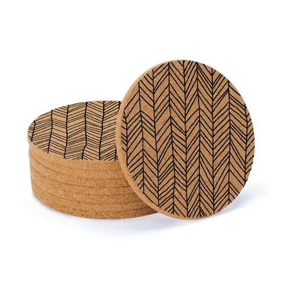 Thirstystone Herringbone 8-Pack Thick Natural Cork Coasters Manufactured in The USA Eco-Friendly Absorbent Durable