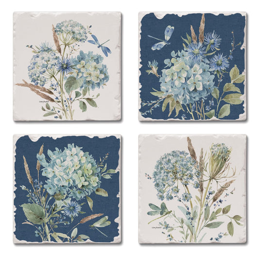 Thirstystone Bohemian Blue 4 Pack Assorted Tumbled Tile Stone Coasters 4" Square