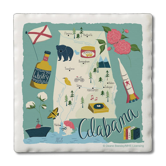 Thirstystone Alabama Home State 4 Pack Tumbled Tile Stone Coasters 4" Square Manufactured in the USA