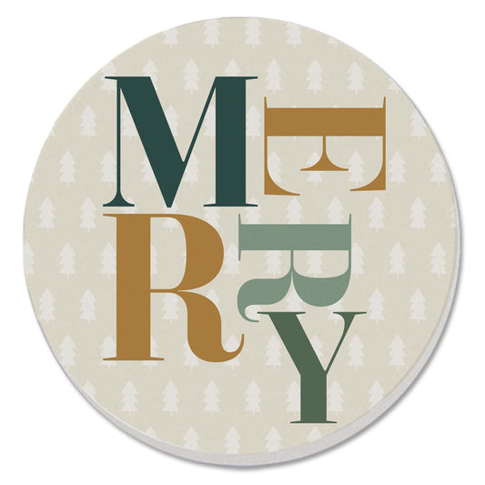 Thirstystone Merry Single Round Absorbent Stone Coaster with Protective Cork Backing Manufactured in The USA 4" Diameter