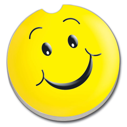 CounterArt Happy Face Single Absorbnent Stone Coaster for Vehicle Cup Holder 2.6” Diameter Manufactured in The USA