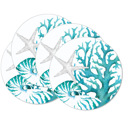 CounterArt Coral Life 4 Pack Round Reversible Easy Care Flexible Placemats Made in the USA