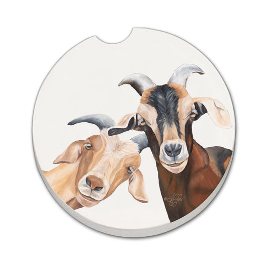 Thirstystone Goat Selfie Single Absorbent Stone Coaster for Vehicle Cup Holder 2.6” Diameter Manufactured in The USA