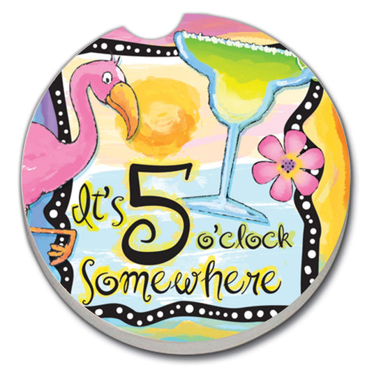 Thirstystone Five O'Clock Somewhere Single Absorbent Stone Car Coaster for Vehicle Cup Holder 2.6” Diameter Manufactured in The USA