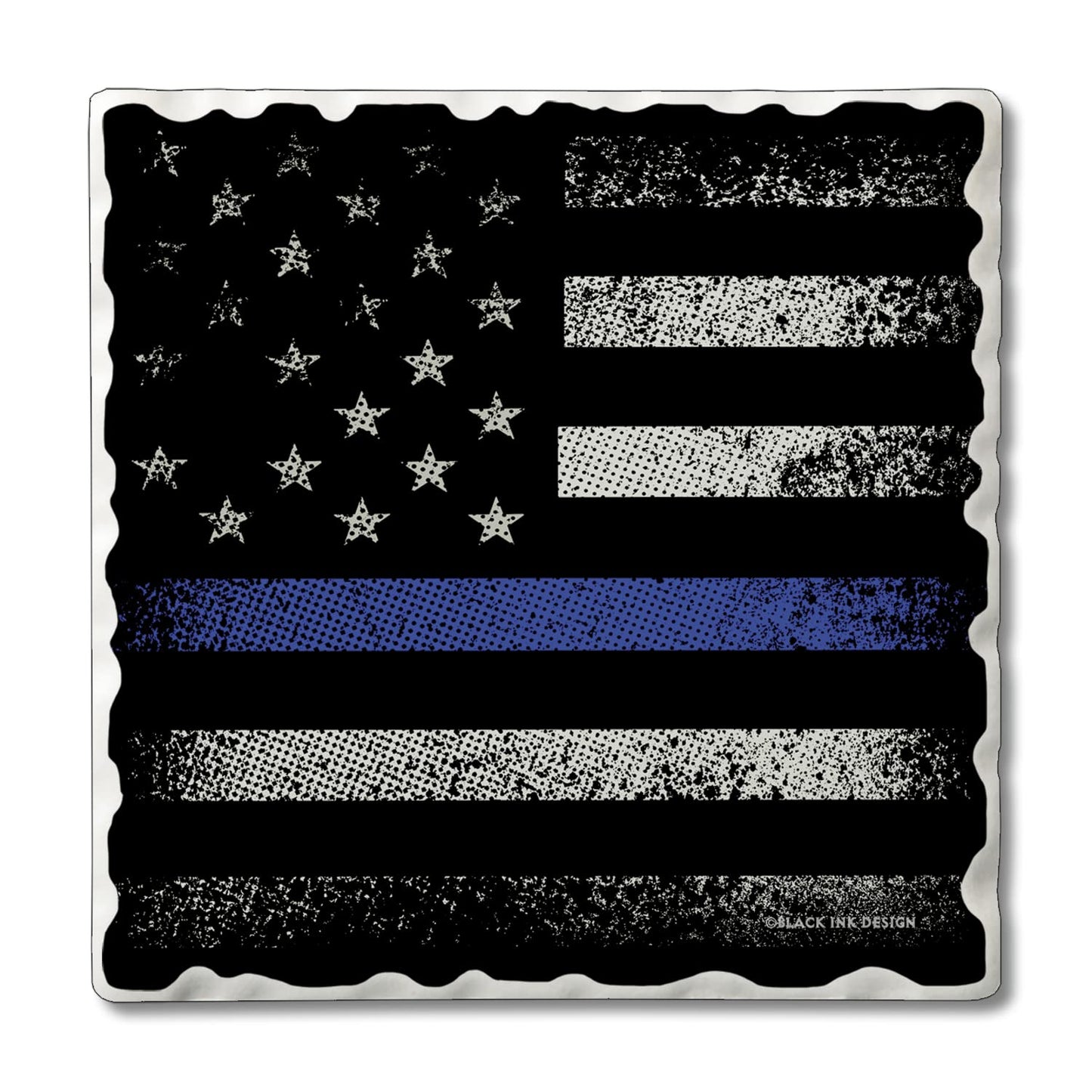 CounterArt Blue Line Flag 4 Pack Tumbled Tile Stone Coasters with Protective Cork Backing Manufactured in The USA