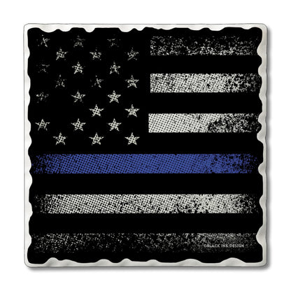 CounterArt Blue Line Flag 4 Pack Tumbled Tile Stone Coasters with Protective Cork Backing Manufactured in The USA