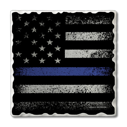 CounterArt Blue Line Flag 4 Pack Tumbled Tile Stone Coasters with Protective Cork Backing Manufactured in The USA