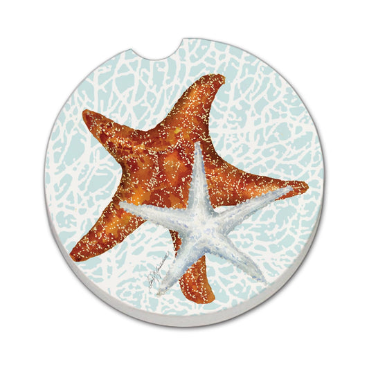 Thirstystone Seas The Day Starfish Single Absorbent Stone Coaster for Vehicle Cup Holder 2.6” Diameter Manufactured in The USA