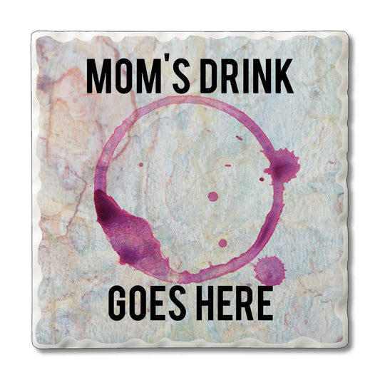 Thirstystone Mom's Drink 4 Pack Absorbent Stone Tumbled Tile Coasters with Protective Cork Backing 4" Square Manufactured in The USA Artistic Absorbent Easily Wipes Clean