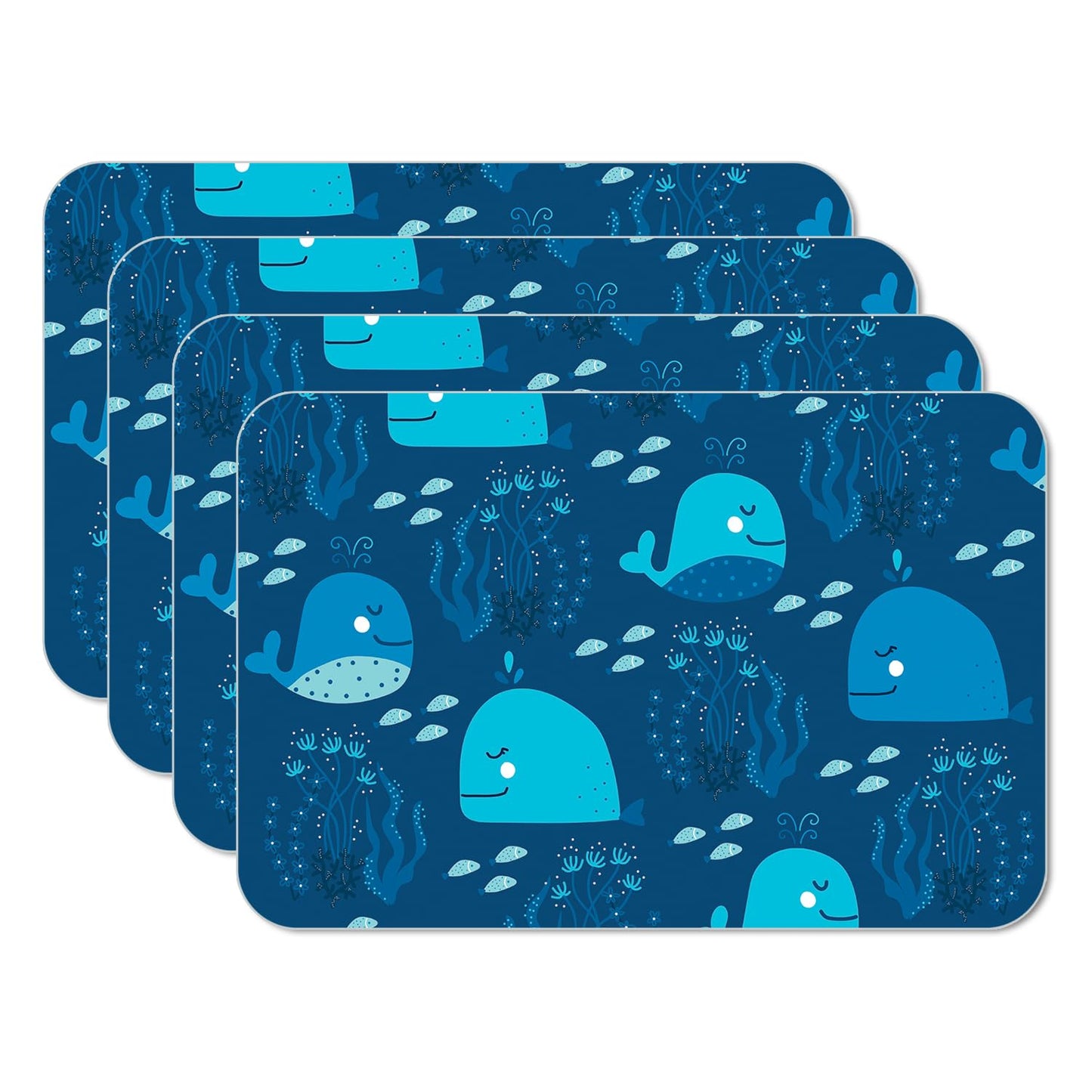 CounterArt Kids Ocean Discovery 4 Pack Reversible Easy Care Flexible Placemats Made in the USA