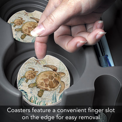 Thirstystone Monterey Bay Turtle Single Absorbent Stone Coaster for Vehicle Cup Holder 2.6” Diameter Manufactured in The USA