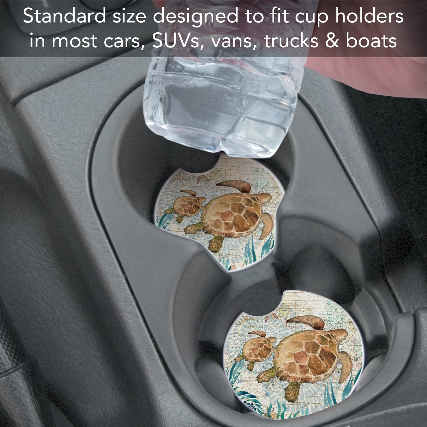 Thirstystone Monterey Bay Turtle Single Absorbent Stone Coaster for Vehicle Cup Holder 2.6” Diameter Manufactured in The USA