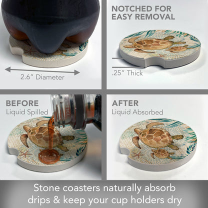Thirstystone Monterey Bay Turtle Single Absorbent Stone Coaster for Vehicle Cup Holder 2.6” Diameter Manufactured in The USA