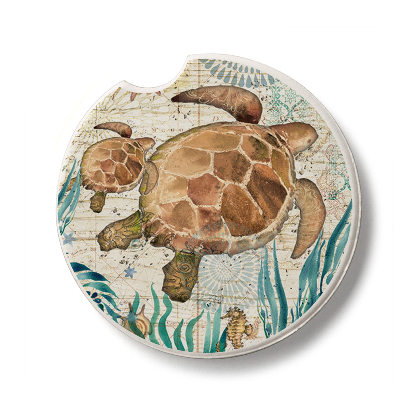 Monterey Bay Turtle Single Absorbent Stone Car Coaster 2.6” Diameter Manufactured in the USA