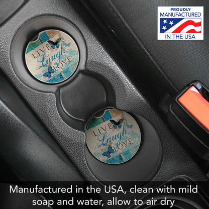CounterArt Live Laugh Love Single Absorbnent Stone Coaster for Vehicle Cup Holder 2.6” Diameter Manufactured in The USA