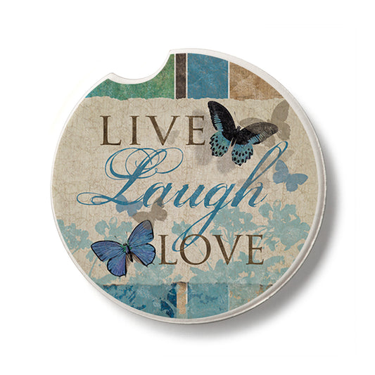 Live Laugh Love Single Absorbent Stone Car Coaster 2.6” Diameter Manufactured in the USA