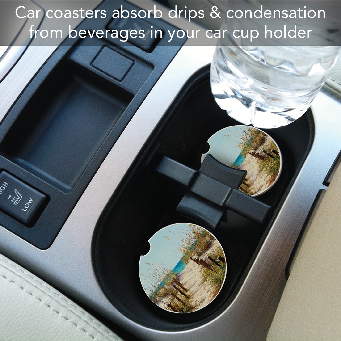 CounterArt Path to The Ocean Single Absorbnent Stone Coaster for Vehicle Cup Holder 2.6” Diameter Manufactured in The USA