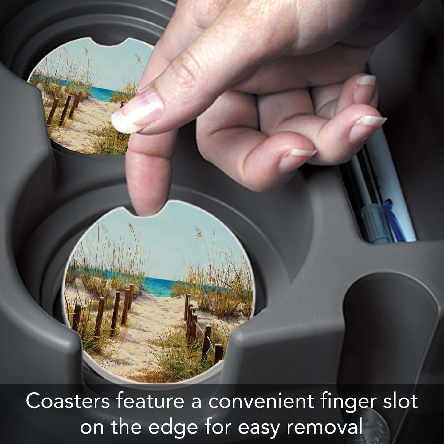 CounterArt Path to The Ocean Single Absorbnent Stone Coaster for Vehicle Cup Holder 2.6” Diameter Manufactured in The USA