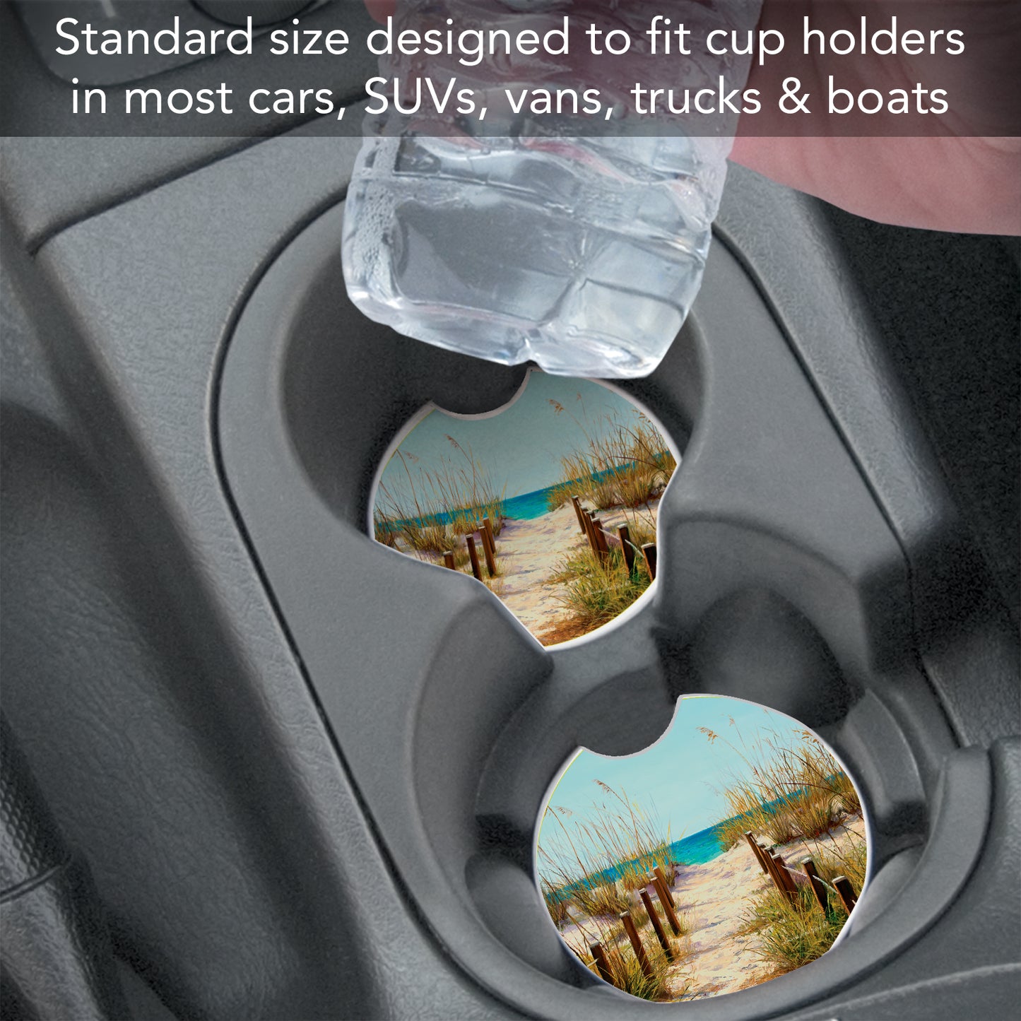 CounterArt Path to The Ocean Single Absorbnent Stone Coaster for Vehicle Cup Holder 2.6” Diameter Manufactured in The USA