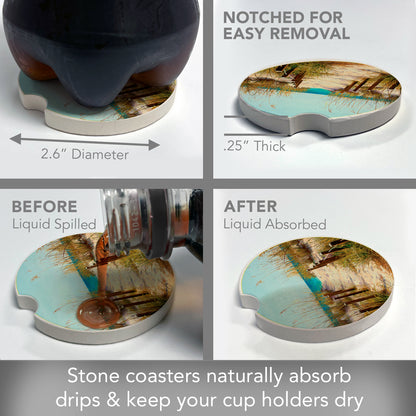 CounterArt Path to The Ocean Single Absorbnent Stone Coaster for Vehicle Cup Holder 2.6” Diameter Manufactured in The USA